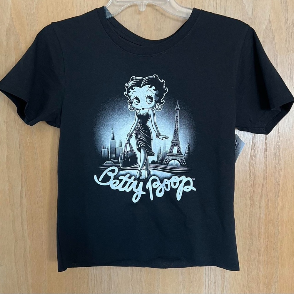Betty Boop Graphic Crop Tee Black Brisco Size Small Retro Cute